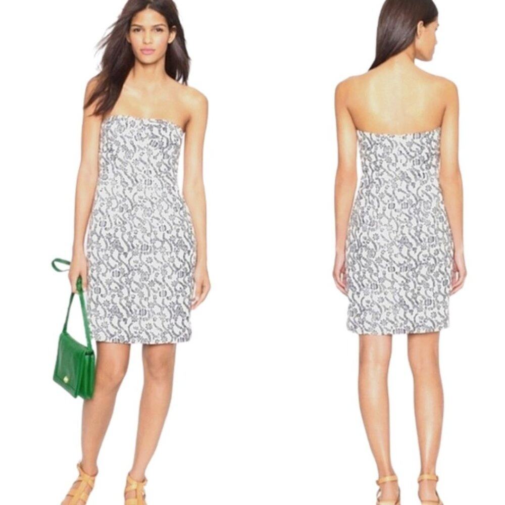 J.Crew Ella Rambling Rose Dress Ivory and Blue 4